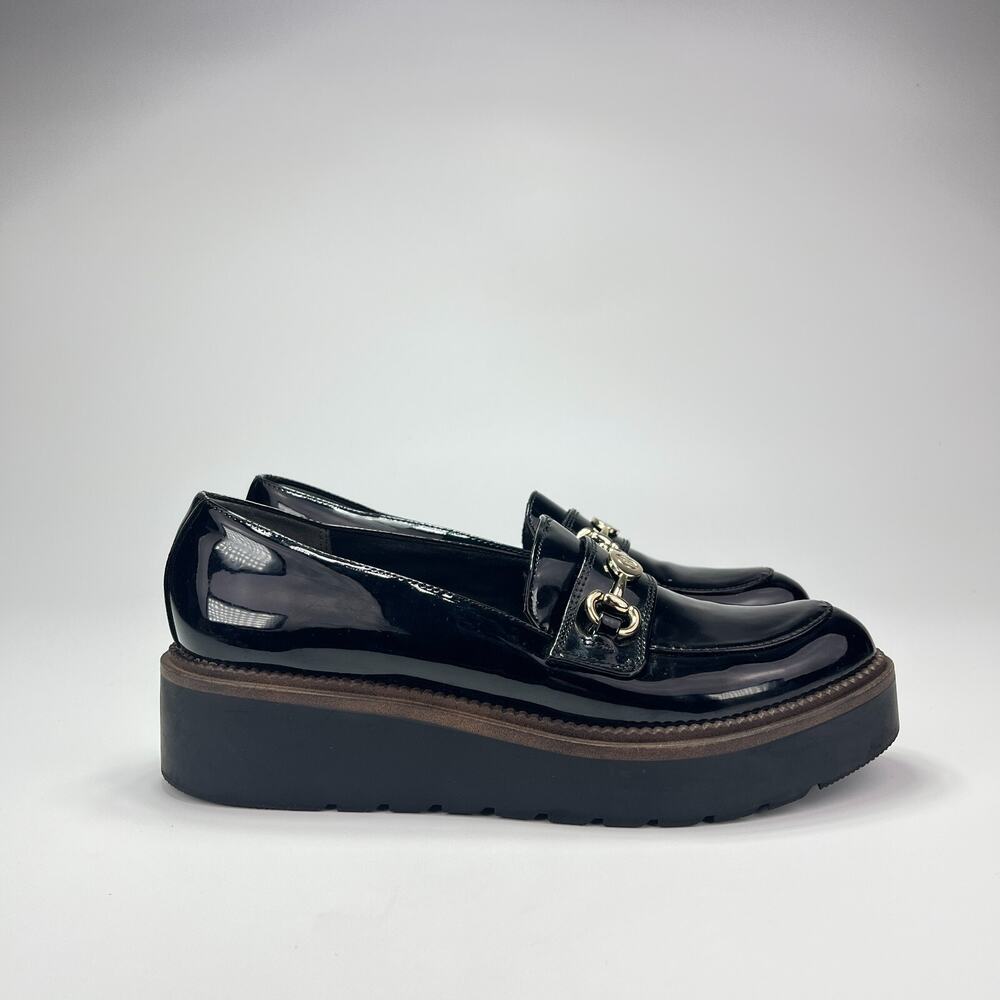 Giani Bernini Black Patent Leather Chunky Platform Slip On Shoes Women's Size 9